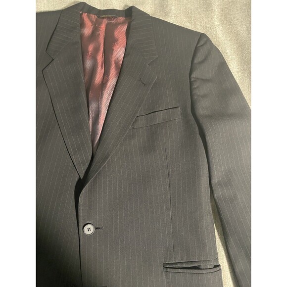 C & R Clothier Coat Blazer Men's Large Black Wool, Striped Coat - Picture 4 of 16